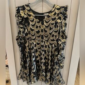 NWT - AQUA LUXE – Black, Gold & Silver Mini dress – Size M